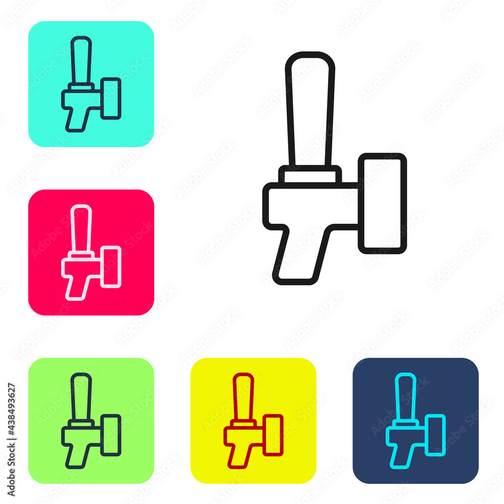 Black line Beer tap icon isolated on white background. Set icons in color square buttons. Vector Black line Beer tap icon isolated on white background. Set icons in color square buttons. Vector