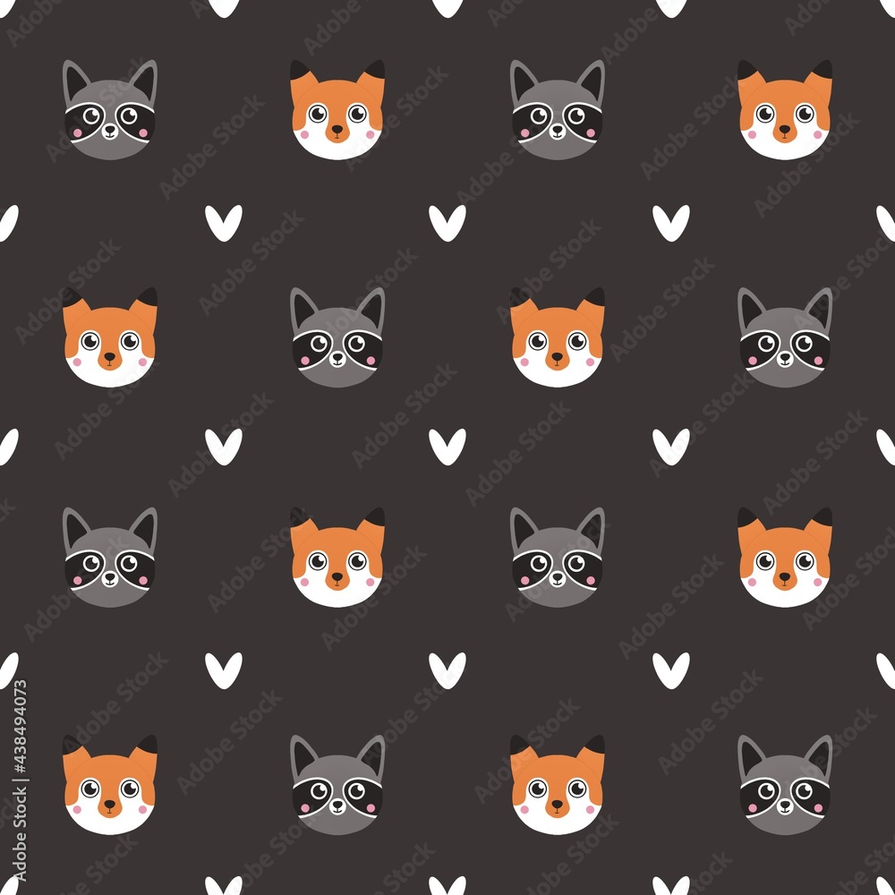 cute pattern for kids with foxes and raccoons