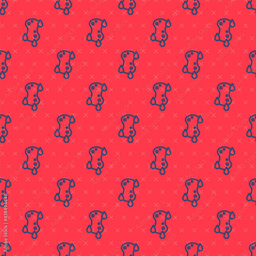 Blue line Sponge icon isolated seamless pattern on red background. Wisp of bast for washing dishes. Cleaning service logo. Vector Blue line Sponge icon isolated seamless pattern on red background. Wisp of bast for washing dishes. Cleaning service logo. Vector