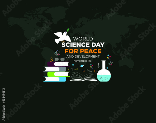 World Science Day for Peace and Development.  November 10. background design with Flying Science Dove vector illustration.