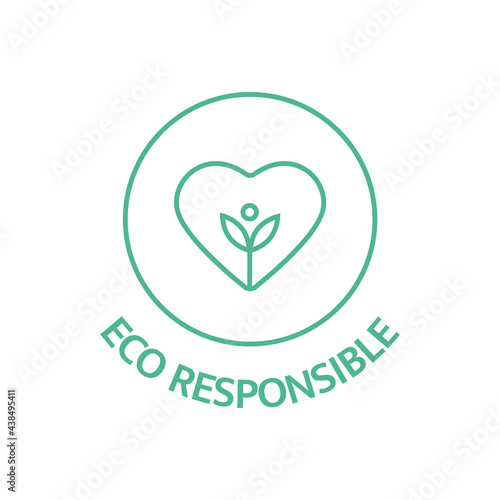 Eco responsible line icon. Slow fashion. Fabric badge. Quality certificate tag. Biodegradable symbol. Sustainable clothes stamp. Nature sticker. Natural beauty. Zero waste. Vector illustration