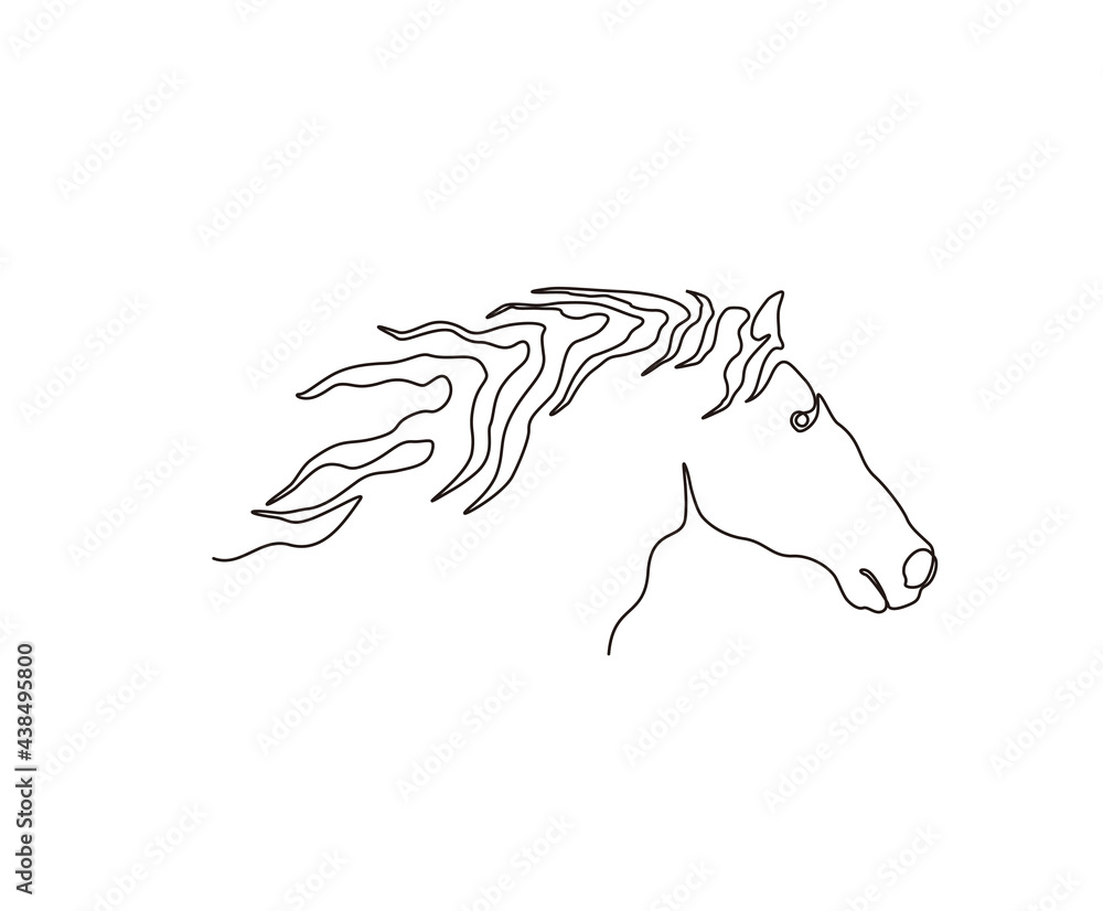 Continuous line art drawing of Horse Head. Minimalist black horse outline design. editable active stroke vector.