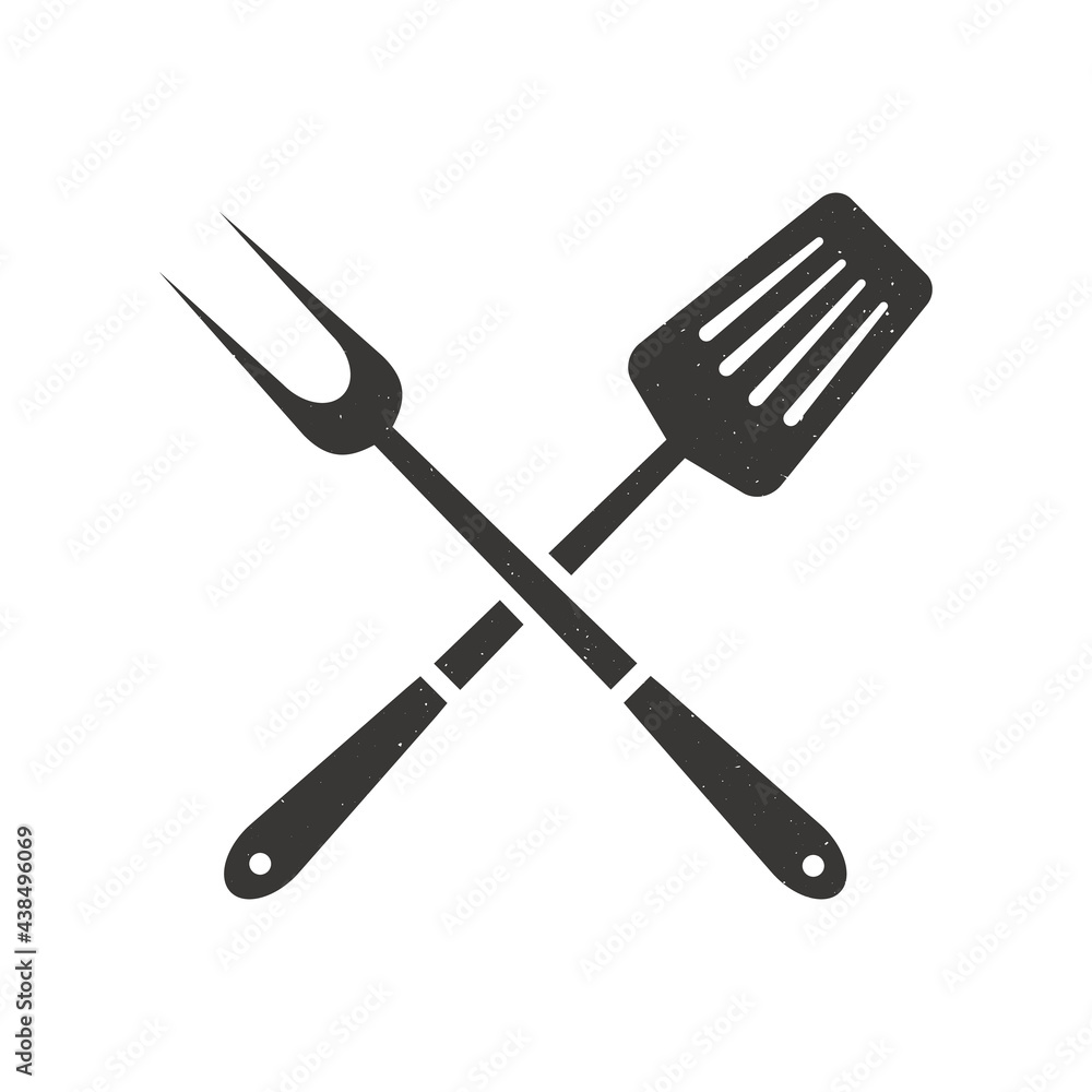 Barbecue icon. Grill fork and Spatula isolated on white background. Barbecue, Grill, Steak House icon. Design element for logo, label, badge. Vector illustration. Barbecue icon. Grill fork and Spatula isolated on white background. Barbecue, Grill, Steak House icon. Design element for logo, label, badge. Vector illustration.