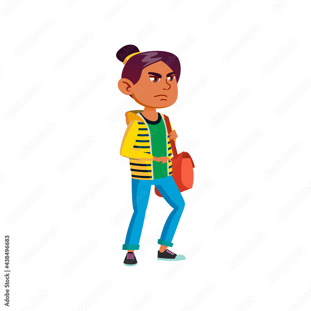 angry girl walking with bag cartoon vector. angry girl walking with bag character. isolated flat cartoon illustration