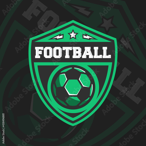Football, soccer logo template isolated on black background. Football team emblem, logo. Modern sport design for logo, banner, poster, flyer. Vector illustration