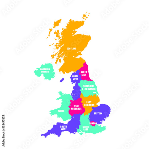UK multicoloured map with regions. Vector illustration