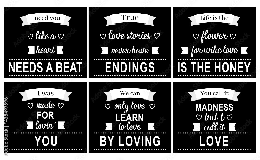 set of love quotes in black