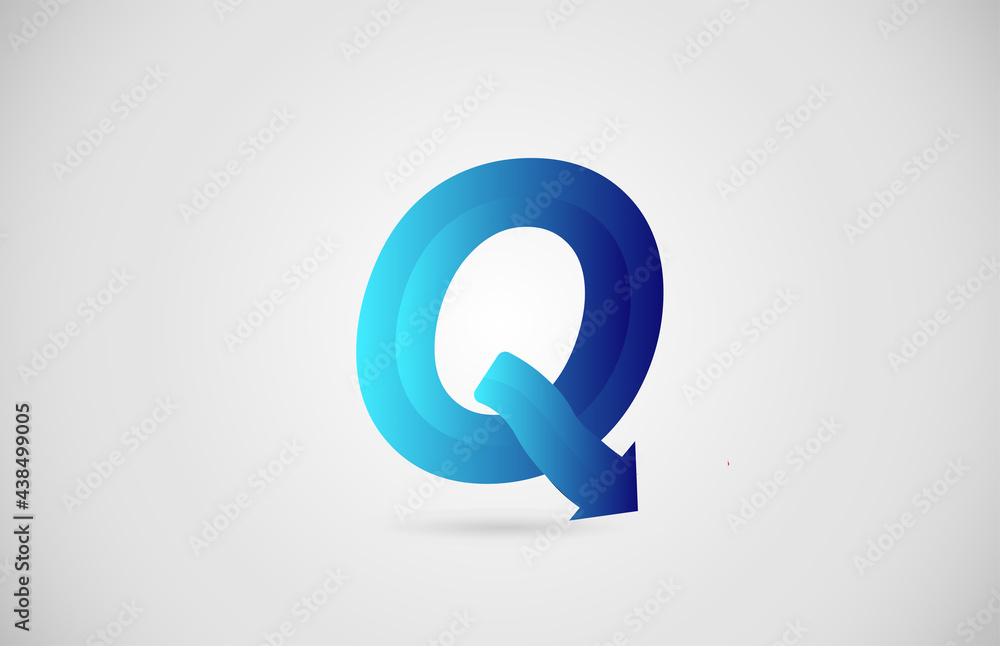 blue gradient arrow Q alphabet letter logo icon for business and company. Creative design for corporate blue gradient arrow Q alphabet letter logo icon for business and company. Creative design for corporate
