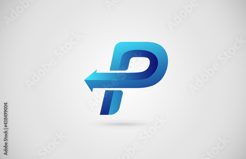 blue gradient arrow P alphabet letter logo icon for business and company. Creative design for corporate