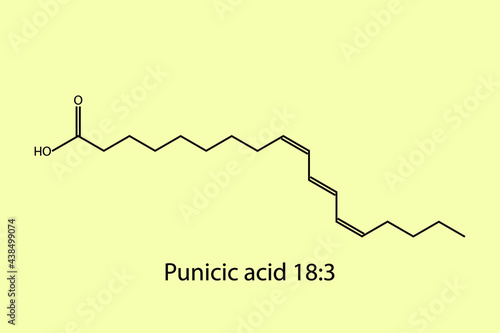 Punicic Acid - Omega 5 biomolecule molecular formula. Skeletal molecule structure vector eps10.