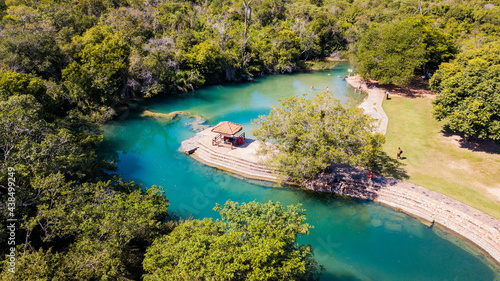 Municipal bathhouse of Bonito. Aerial view of the park and the river with clear, green waters photo