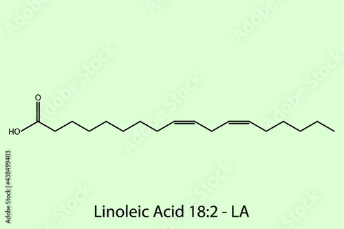 Linoleic Acid - Omega 6 biomolecule molecular formula. Skeletal molecule structure vector eps10.