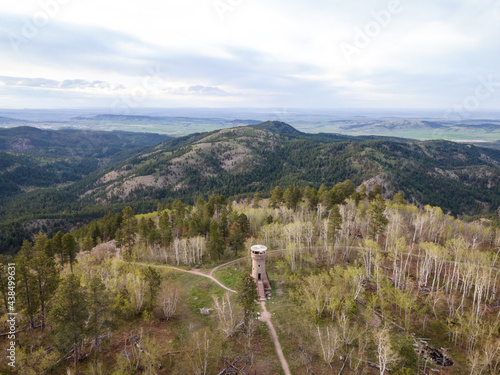 Aerial View of Mount Roosevelt Tower near Deadwood, South Dakota photo