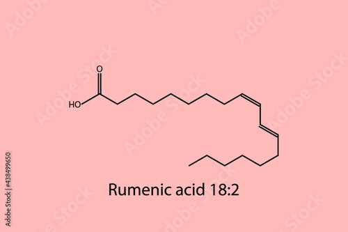 Rumenic Acid - Omega 7 biomolecule molecular formula. Skeletal molecule structure vector eps10.
