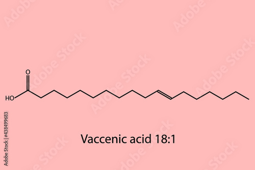 Vaccenic Acid - Omega 7 biomolecule molecular formula. Skeletal molecule structure vector eps10.