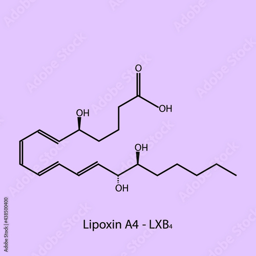 Lipoxin B4 - Lipoxin biomolecule molecular formula. Skeletal molecule structure vector eps10.