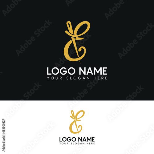 E letter needle logo design template