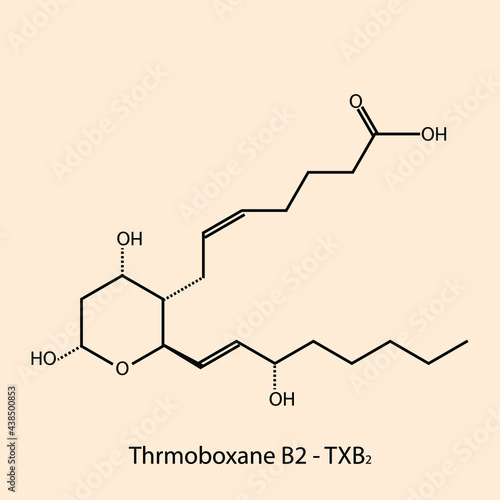 Thromboxane B2 - Thromboxane biomolecule molecular formula. Skeletal molecule structure vector eps10.
