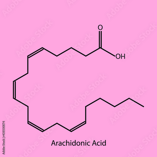 Arachidonic acid - Prostaglandin biomolecule molecular formula. Skeletal molecule structure vector eps10. photo