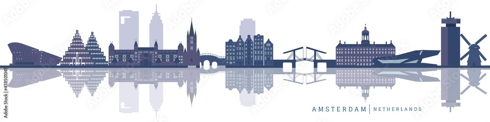 Amsterdam city skyline in white background. Vector illustration
