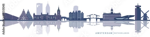 Amsterdam city skyline in white background. Vector illustration
