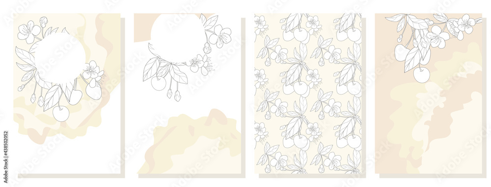 Summer berries and flowers. set of vector backgrounds.