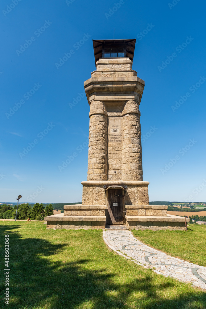 Bismarcksaule view tower above Markneukirchen town in Germany