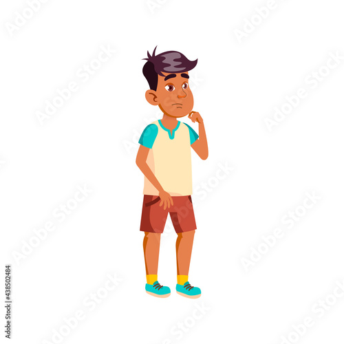 preteen boy thinking and touch face cartoon vector. preteen boy thinking and touch face character. isolated flat cartoon illustration