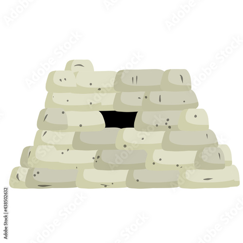 Barricade of sandbags. Fortified firing point. Defense construction. Outpost and barrier. Loophole. Flat cartoon. Modern warfare. Wall of the bag