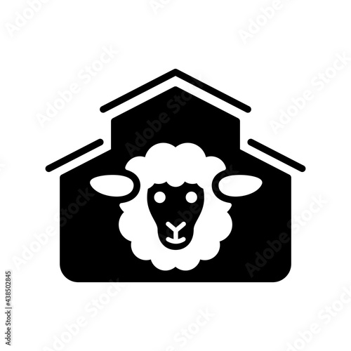 Sheep house vector glyph icon. Farm animal sign