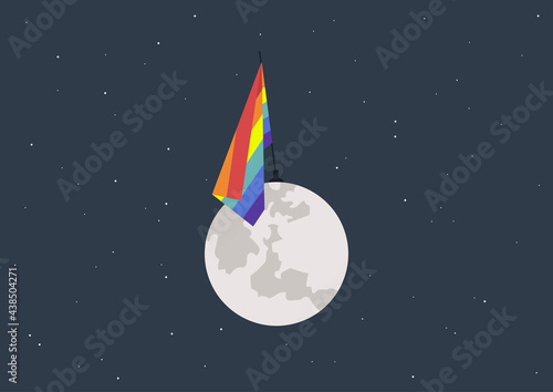 An LGBTQ rainbow flag installed on the moon, a pride concept