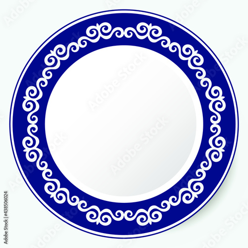Round Frame, workpiece for your design. Ornamental elements and motifs of Kazakh, Kyrgyz, Uzbek, national Asian decor for plate, textile and print design. Circle frame. Vector. 
