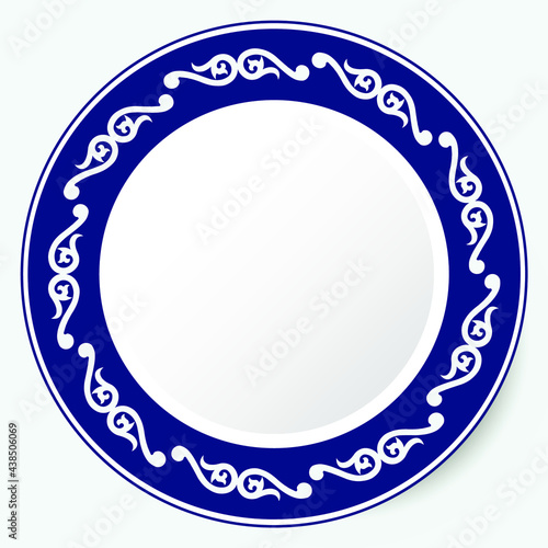 Round Frame, workpiece for your design. Ornamental elements and motifs of Kazakh, Kyrgyz, Uzbek, national Asian decor for plate, textile and print design. Circle frame. Vector. 