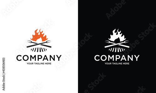 Barbecue restaurant - Barbecue  Grill and Bar logo icon with fire  grill fork and spatula. Barbecue logo template. Vector illustration