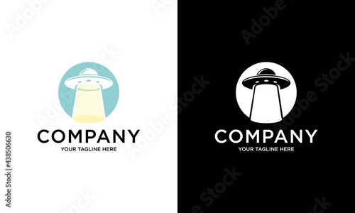 Ufo vector flying saucer icon isolated on white background. Ufo logo or label design template. UFO day poster