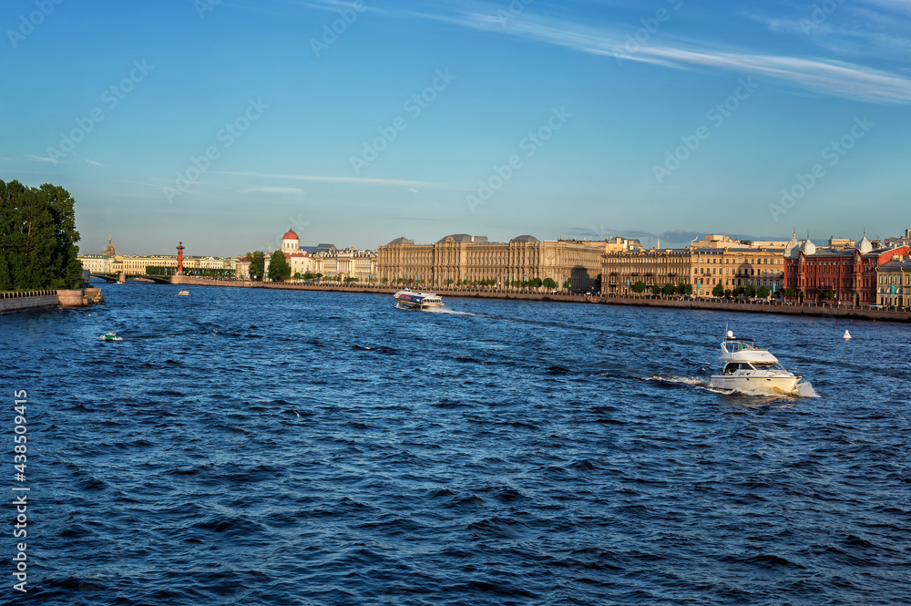 View of the embankment from Tuchkov Bridge in St. Petersburg