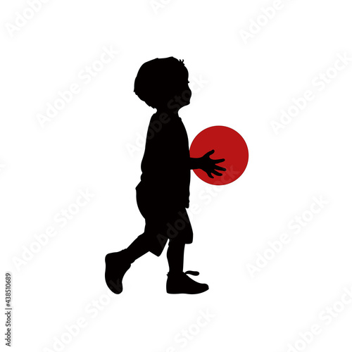 a boy with ball, walking body silhouette vector