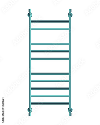 Vector illustration heated towel rail isolated on white background. Realistic metal coil pipe icon in flat cartoon style. Modern iron bathroom central heating radiator. Shiny towel rack for bathroom.