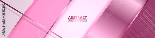Wide luxury abstract background with pink gradient lines and shadows. Modern light pastel color wide banner with pink luminous lines. Futuristic geometric abstract backdrop. Vector illustration EPS10.