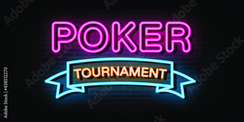 Poker tournament neon sign vector. neon symbol