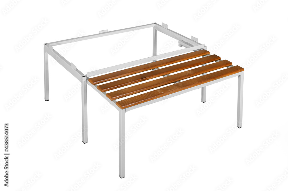 Wooden bench for locker room. Park bench. Bench isolated.