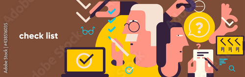 Checklist or testing. Simple vector flat illustration. Background for social media, poster, banner.