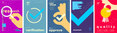 A set of icons, checking and research. Simple vector flat illustration. Background for social media, poster, banner.