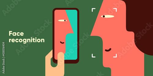 Face Recognition. Simple vector flat illustration. Background for social media, poster, banner.