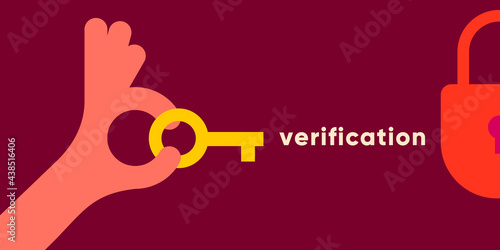 The hand opens the lock. Simple vector flat illustration. Background for social media, poster, banner.