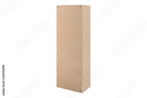 Beige ecru khaki color mailboxes on the white background isolated. Mail box for entrance of apartment house. Metal mailbox