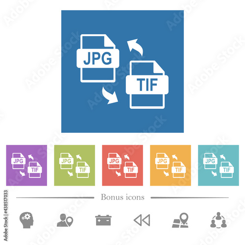 JPG TIF file conversion flat white icons in square backgrounds