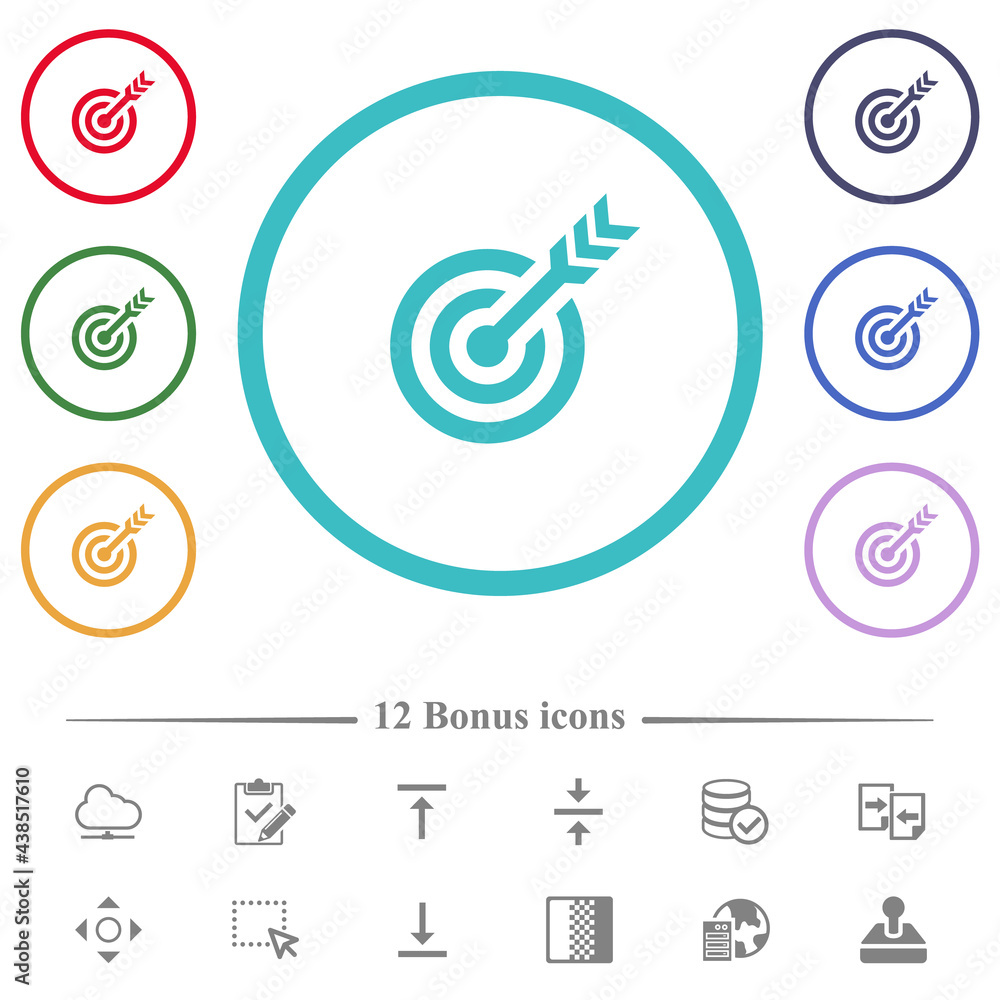 Fototapeta premium Target table with arrow flat color icons in circle shape outlines