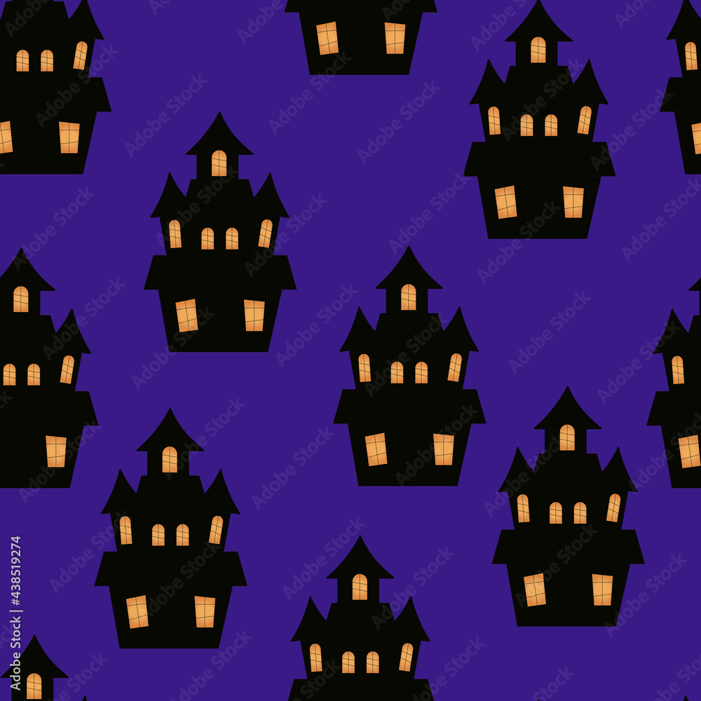 Pattern of a castle for halloween. castle with orange light inside vector illustration.