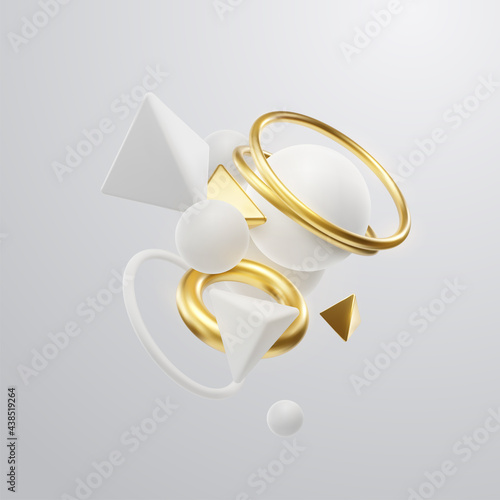 White and golden geometric shapes cluster. Abstract elegant background.